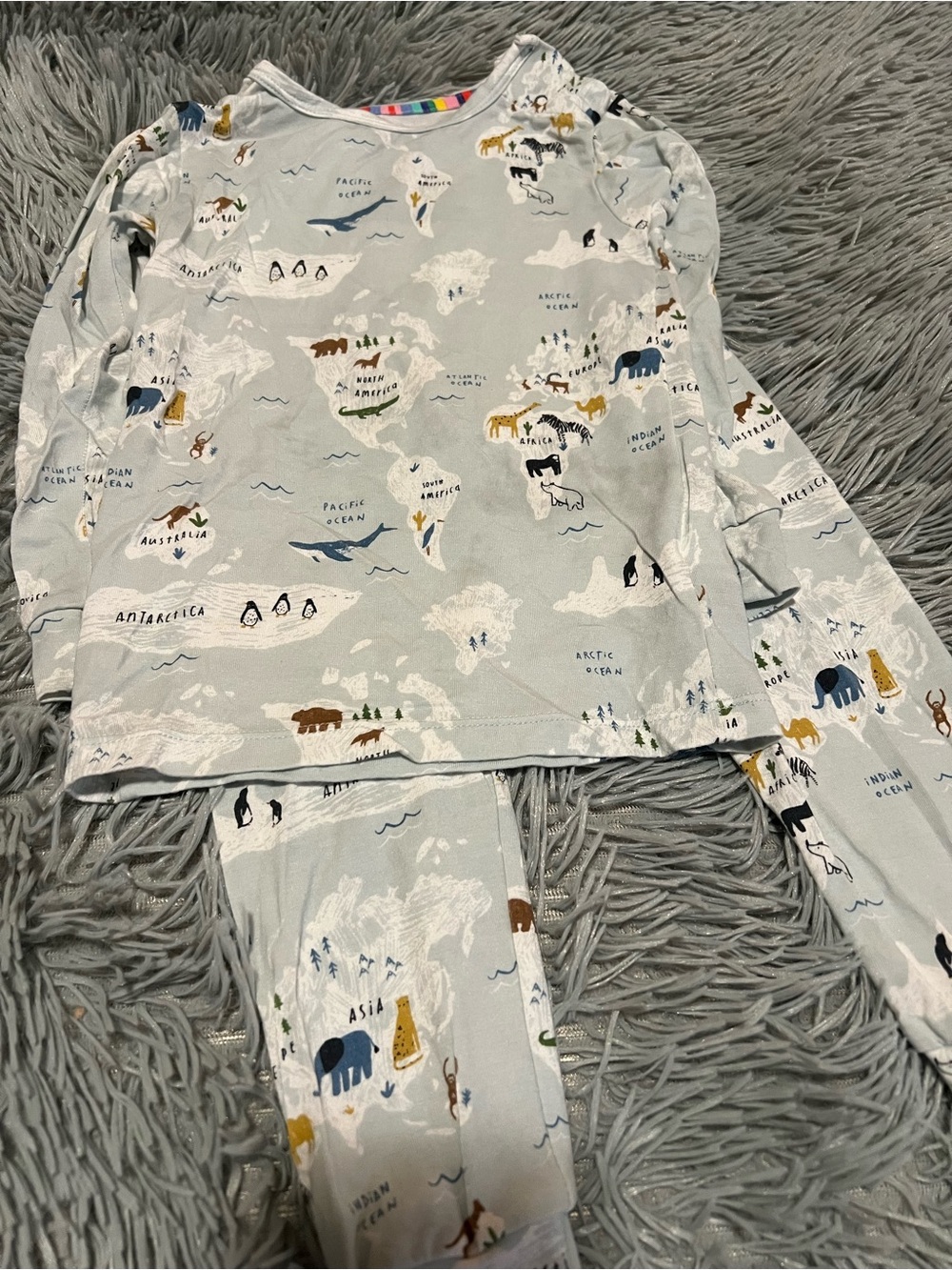 Magnetic Me Light Blue World Map Animal Pajama Set